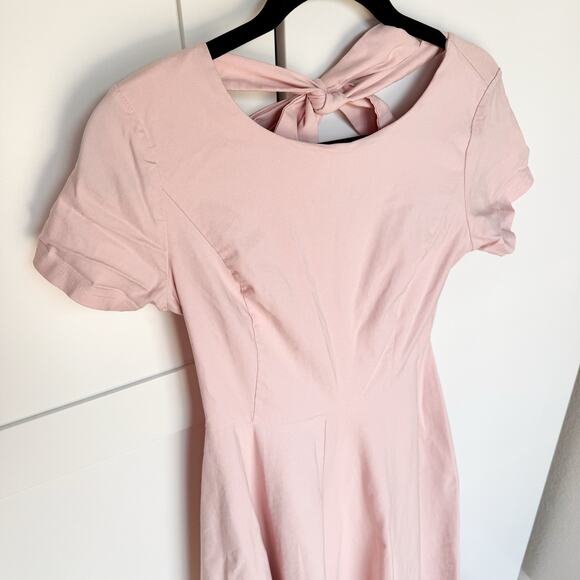 Gown Town Vintage Inspired Swing Dress, Midi, Pink Medium 1950s Bow Neck - Picture 4 of 14